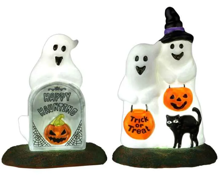 Lemax 24934 - Happy Halloween Ghosts, Set Of 2, Battery-Operated (4.5-Volt) - Spooky Town Halloween Village Accessories