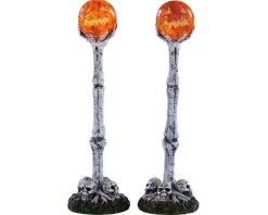 Lemax 94490 - Lighted Lantern Bone Post, Set Of 2, Battery-Operated (4.5-Volt) - Spooky Town Accessories