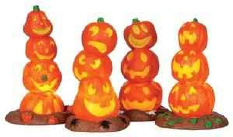 Lemax 34623 - Light Up Pumpkin Stack, Set Of 4, Battery-Operated (4.5V) - Spooky Town Halloween Village Accessories