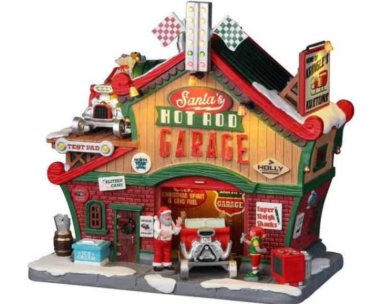 Lemax 25863 - Santa's Hot Rod Garage, With 4.5-Volt Adaptor - Santa's Wonderland Christmas Village Houses & Buildings