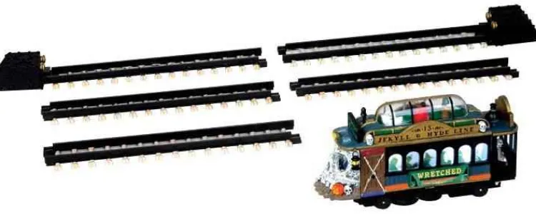 Lemax 44749 - Spooky Town Trolley, Set Of 6, Battery-Operated (4.5-Volt) - Spooky Town Halloween Village Accessories