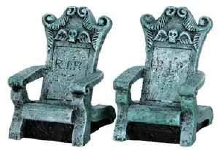 Lemax 34615 - Tombstone Chairs, Set Of 2 - Spooky Town Halloween Village Accessories