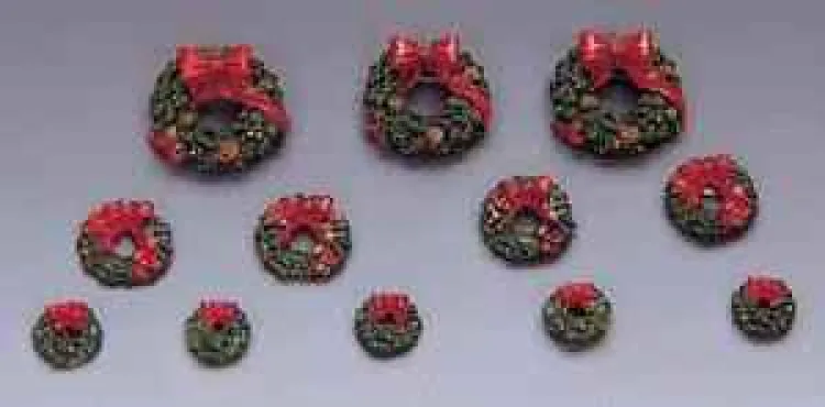 Lemax 34957 - Wreaths With Red Bow, Set Of 12 - Christmas Village Misc. Accessories